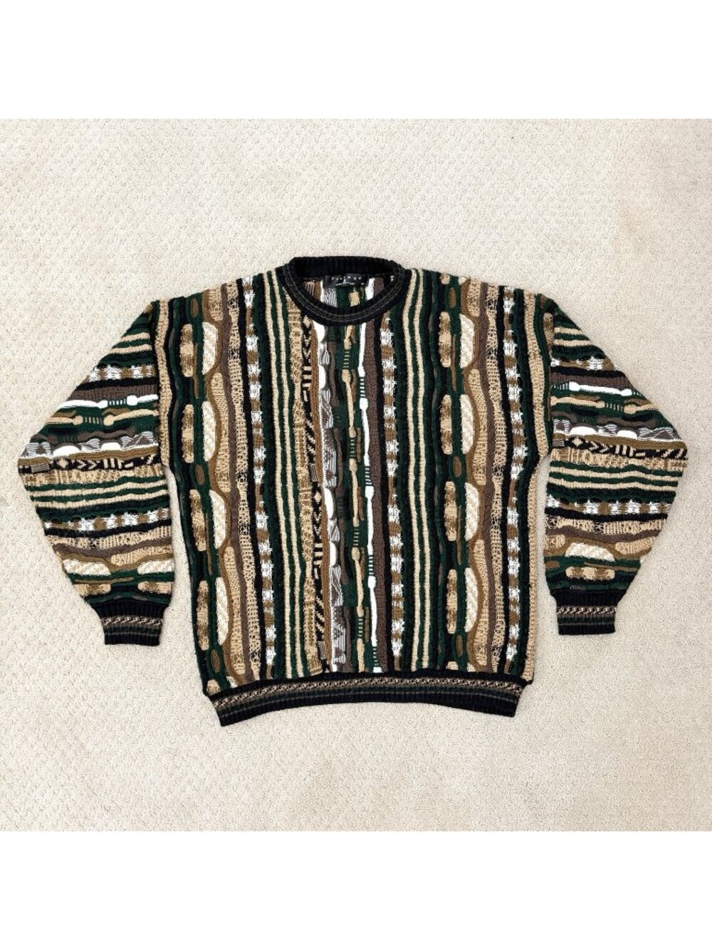 Protege Collection Neutral Knit Textured Sweater Coogi Style 90s Hip Hop Sz M